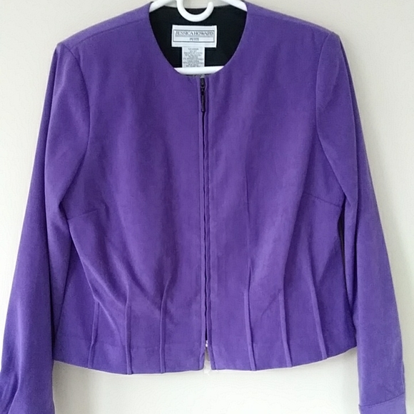 NEW Jessica Howard Pleated Cropped Zip Up Blazer Jacket 12P Purple - Picture 4 of 16